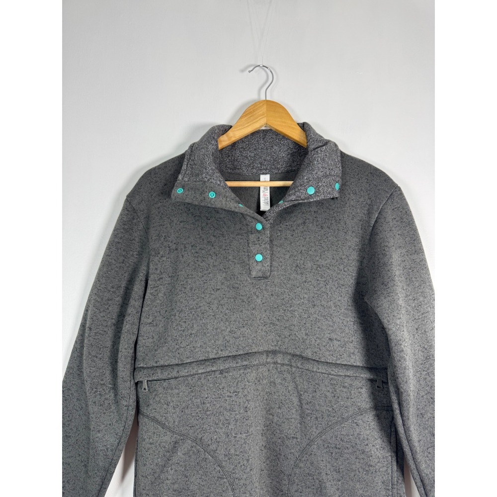 Nursing Latched Mama Womens S Pullover Charcoal Grey Turquoise Snap Sweater - Picture 8 of 9